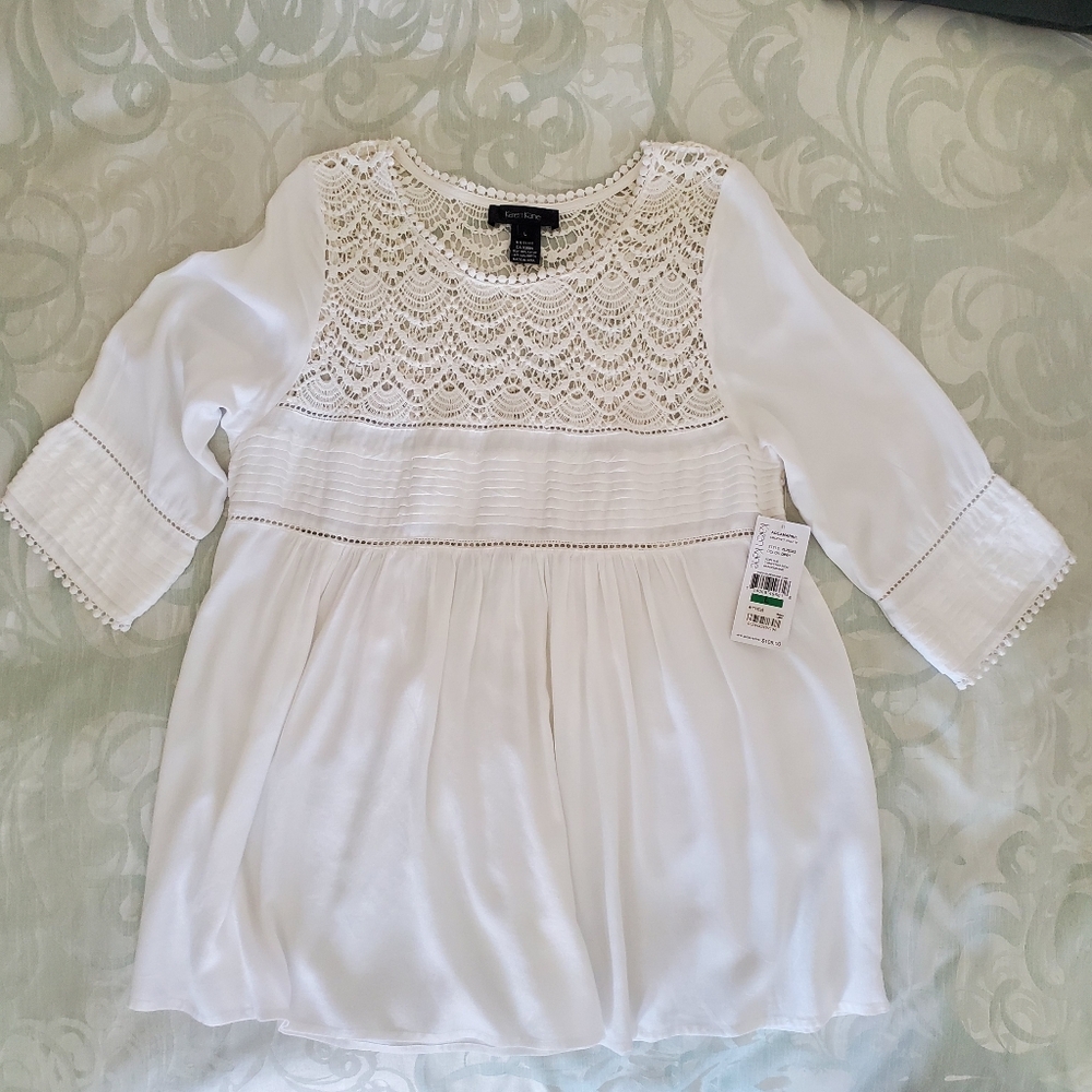 Karen Kane Crochet Trim Top, White, Size L
